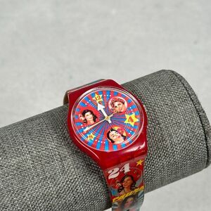 VTG Swatch Watch Womens 33mm Red Latinas GR137 1998 Quartz New Battery FLAW READ